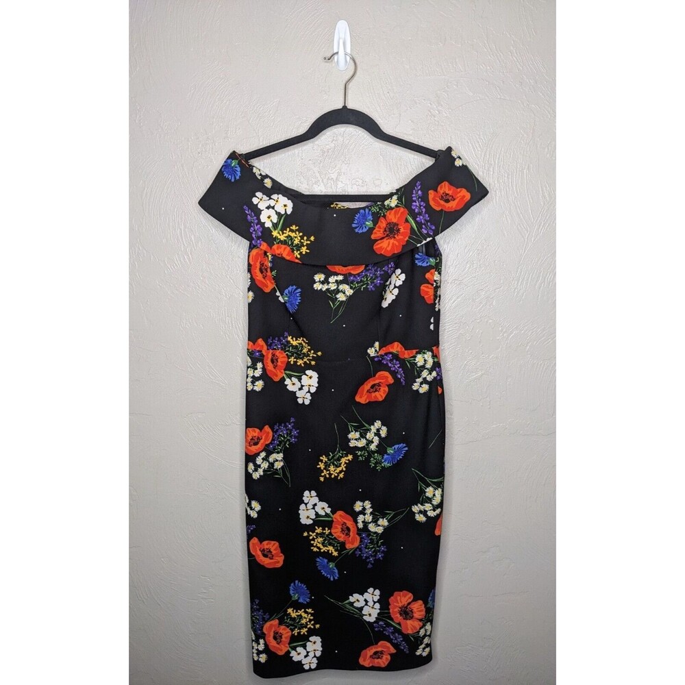 Calvin Klein Womens 8 Black Floral Off The Shoulder Sheath Dress